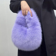 Plush Half Moon Handbag For Women Fluffy Underarm Bag Clutch Purse
