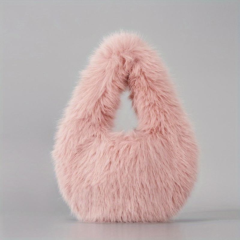 Plush Half Moon Handbag For Women Fluffy Underarm Bag Clutch Purse