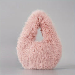 Plush Half Moon Handbag For Women Fluffy Underarm Bag Clutch Purse