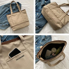 Large Capacity Zipper Handbag Durable Canvas Tote Bag Soft Stylish