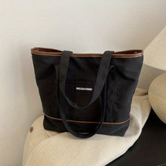 Large Capacity Zipper Handbag Durable Canvas Tote Bag Soft Stylish