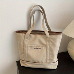 Large Capacity Zipper Handbag Durable Canvas Tote Bag Soft Stylish