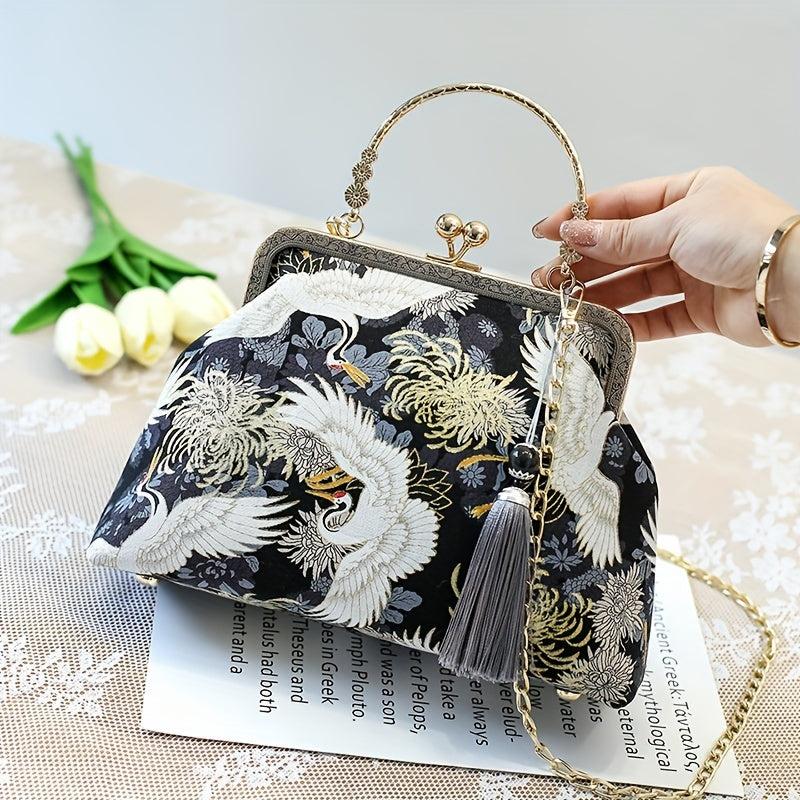 Vintage Silk Fabric Handbags Ethnic Style Crossbody Bag Chain Clutch Purse