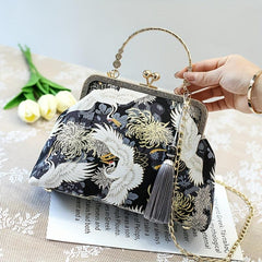 Vintage Silk Fabric Handbags Ethnic Style Crossbody Bag Chain Clutch Purse