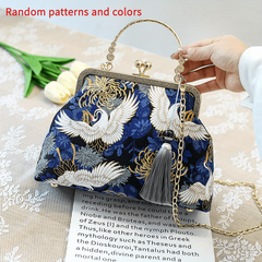 Vintage Silk Fabric Handbags Ethnic Style Crossbody Bag Chain Clutch Purse