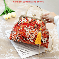 Vintage Silk Fabric Handbags Ethnic Style Crossbody Bag Chain Clutch Purse