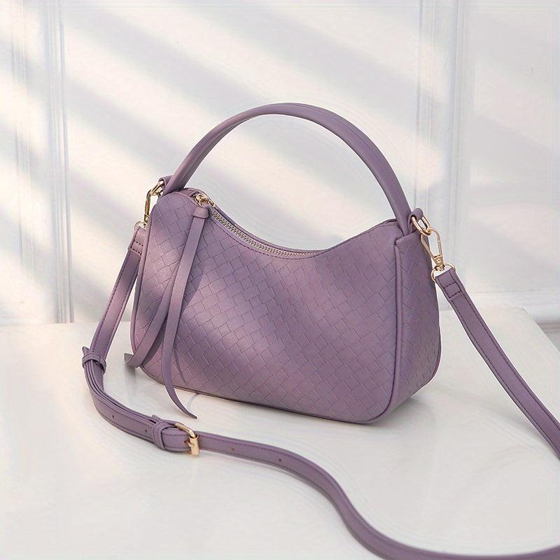 Braided Pattern Baguette Bag Zipper Satchel Women's Handbag