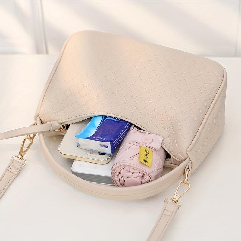 Braided Pattern Baguette Bag Zipper Satchel Women's Handbag