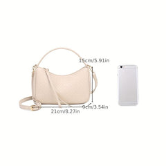 Braided Pattern Baguette Bag Zipper Satchel Women's Handbag
