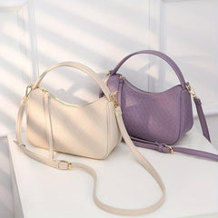 Braided Pattern Baguette Bag Zipper Satchel Women's Handbag