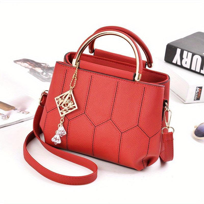 Stitching Detail Crossbody Bag PU Leather Satchel Purse