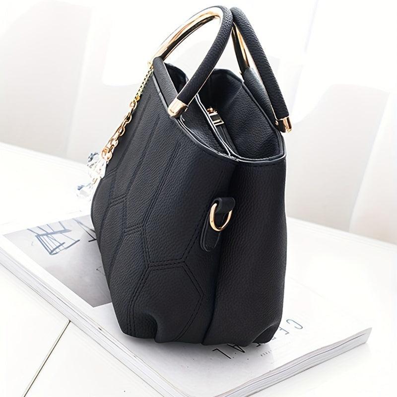 Stitching Detail Crossbody Bag PU Leather Satchel Purse