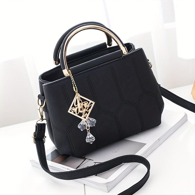 Stitching Detail Crossbody Bag PU Leather Satchel Purse