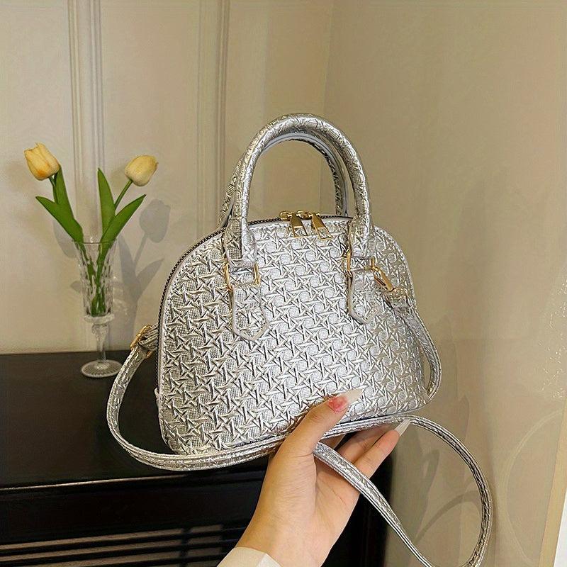 Vintage Embossed Shell Handbag Crossbody Bag Top Handle Satchel Purse