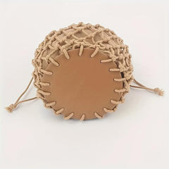 Minimalist Straw Satchel Bag Woven Drawstring Wooden Handles