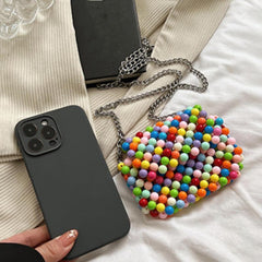 Candy Beaded Crossbody Bag Metal Chain Lipstick Bag