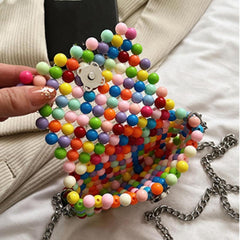 Candy Beaded Crossbody Bag Metal Chain Lipstick Bag