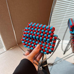 Candy Beaded Crossbody Bag Metal Chain Lipstick Bag