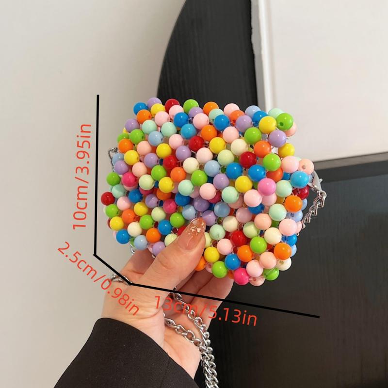 Candy Beaded Crossbody Bag Metal Chain Lipstick Bag