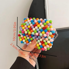 Candy Beaded Crossbody Bag Metal Chain Lipstick Bag