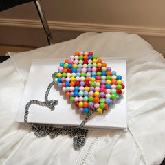 Candy Beaded Crossbody Bag Metal Chain Lipstick Bag
