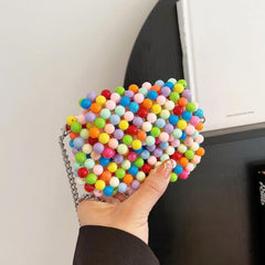 Candy Beaded Crossbody Bag Metal Chain Lipstick Bag