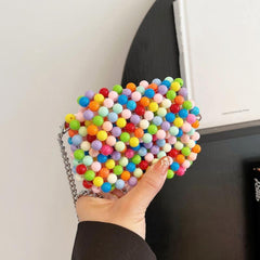 Candy Beaded Crossbody Bag Metal Chain Lipstick Bag