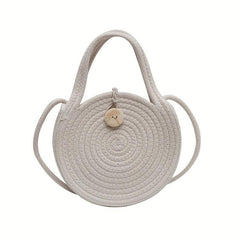 Woven Straw Round Handbag Beach Crossbody Bag Double Handle Shoulder Bag