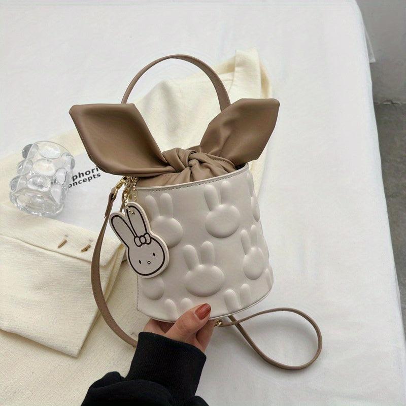 Minimalist Bunny Embossed Barrel Bag Drawstring Satchel