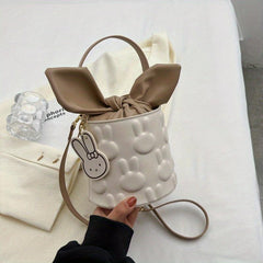Minimalist Bunny Embossed Barrel Bag Drawstring Satchel