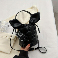Minimalist Bunny Embossed Barrel Bag Drawstring Satchel