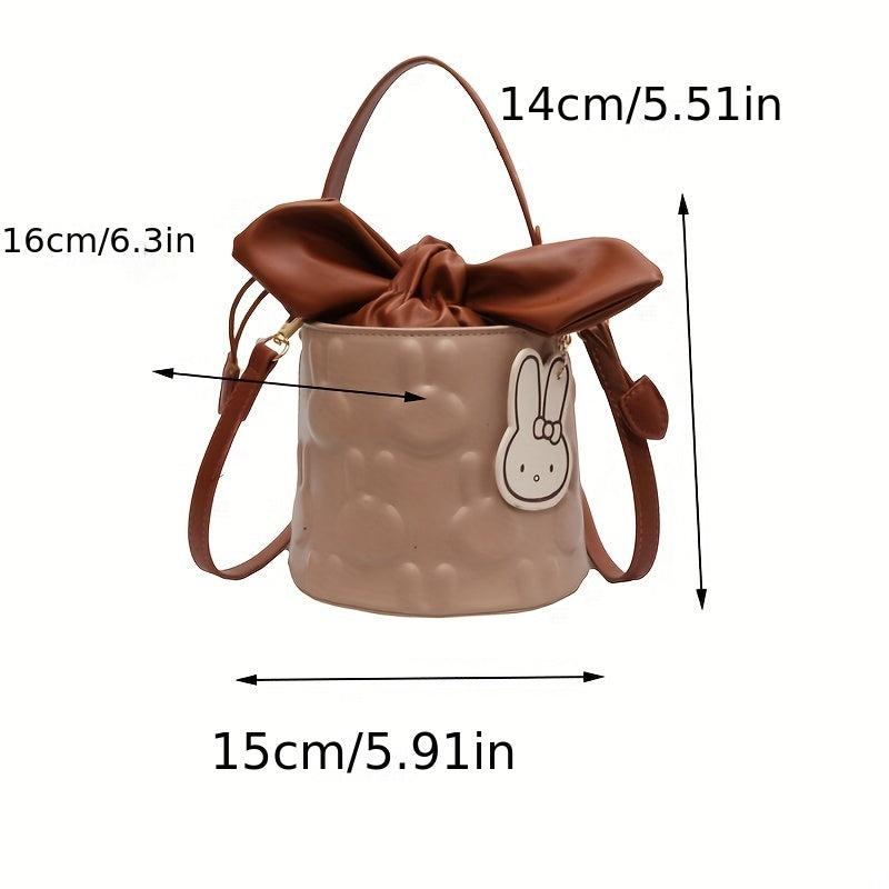 Minimalist Bunny Embossed Barrel Bag Drawstring Satchel