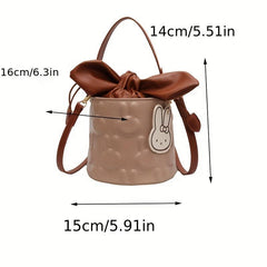 Minimalist Bunny Embossed Barrel Bag Drawstring Satchel