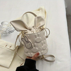 Minimalist Bunny Embossed Barrel Bag Drawstring Satchel