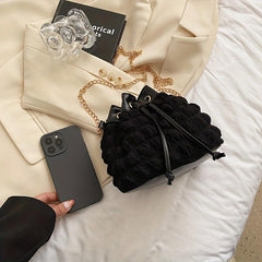 Ruched Bucket Bag with Chain Strap