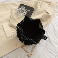 Ruched Bucket Bag with Chain Strap