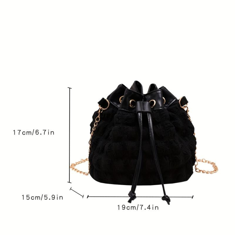 Ruched Bucket Bag with Chain Strap