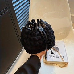Ruched Bucket Bag with Chain Strap