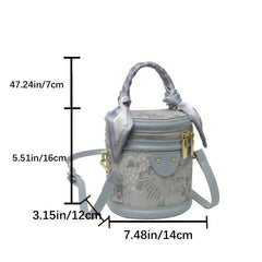 Pink PU Leather Mini Bucket Bag Versatile Cylinder Crossbody Bag