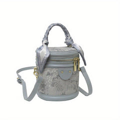 Pink PU Leather Mini Bucket Bag Versatile Cylinder Crossbody Bag
