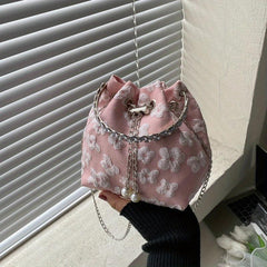 Mini Floral Drawstring Bucket Bag Top Handle Purse Women's Classic Crossbody
