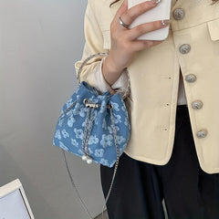 Mini Floral Drawstring Bucket Bag Top Handle Purse Women's Classic Crossbody