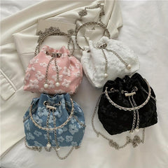 Mini Floral Drawstring Bucket Bag Top Handle Purse Women's Classic Crossbody