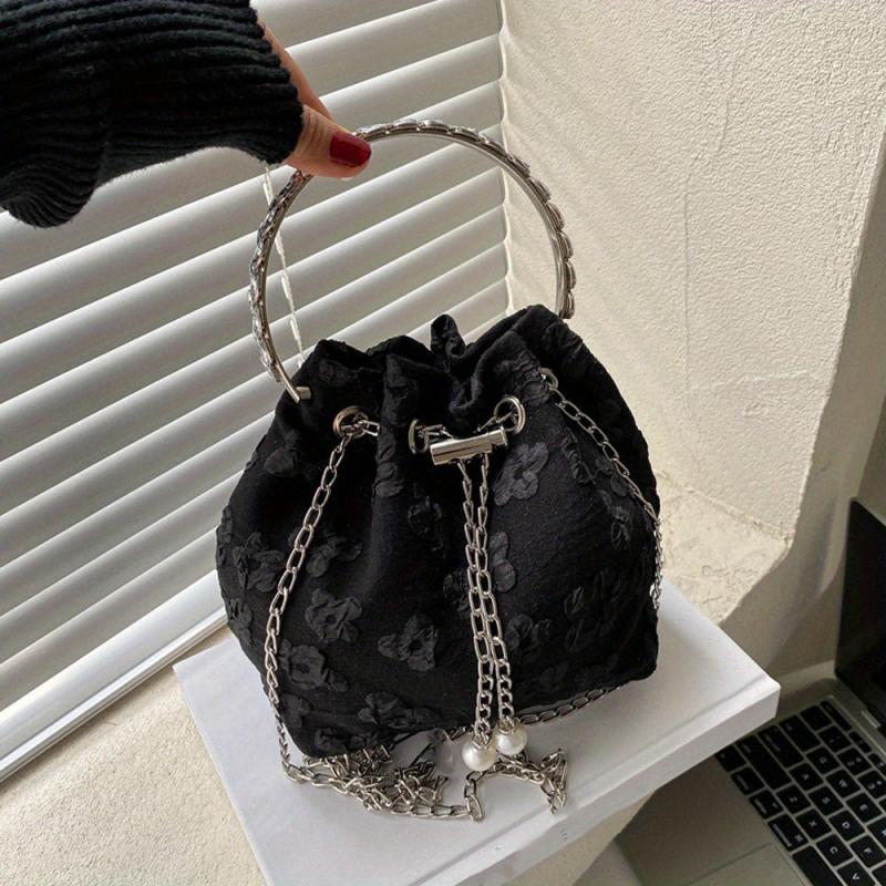 Mini Floral Drawstring Bucket Bag Top Handle Purse Women's Classic Crossbody