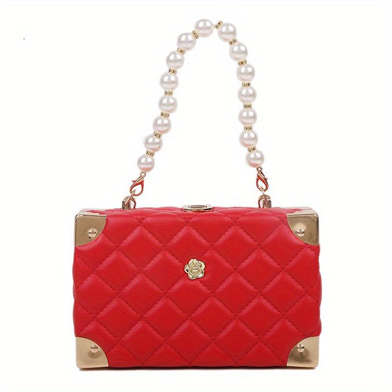 Quilted Solid Mini Handbag Chain Handle Crossbody Bag PU Leather Shoulder Bag