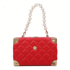 Quilted Solid Mini Handbag Chain Handle Crossbody Bag PU Leather Shoulder Bag