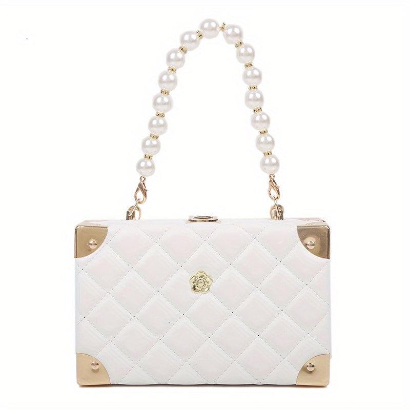 Quilted Solid Mini Handbag Chain Handle Crossbody Bag PU Leather Shoulder Bag