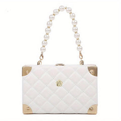 Quilted Solid Mini Handbag Chain Handle Crossbody Bag PU Leather Shoulder Bag