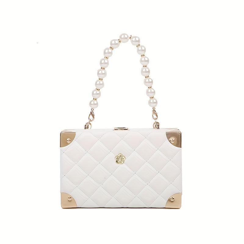 Quilted Solid Mini Handbag Chain Handle Crossbody Bag PU Leather Shoulder Bag