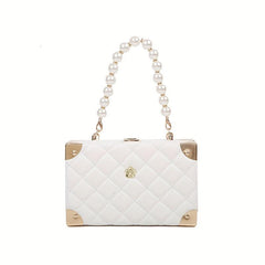Quilted Solid Mini Handbag Chain Handle Crossbody Bag PU Leather Shoulder Bag